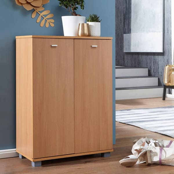 Rootz design skoskåp modernt trä bok 12 par skor 4 fack 2 dörrar - Skoställ 60 x 90 x 35 cm platsbesparande - Sko byrå med hylla