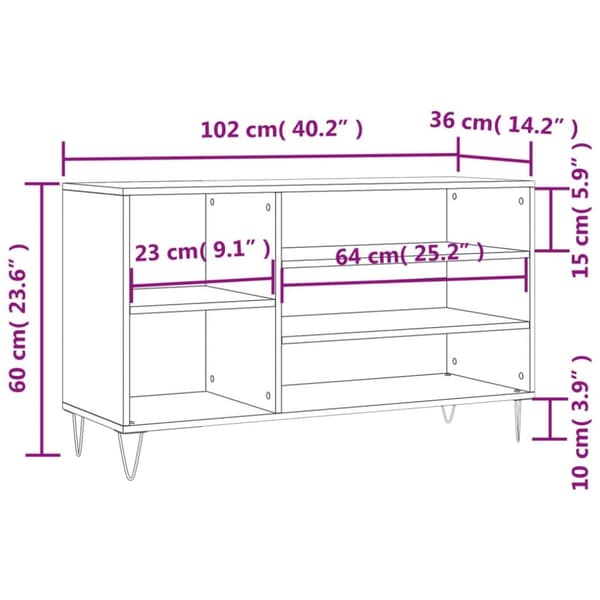 vidaXL Skoskåp betonggrå 102x36x60 cm konstruerat trä