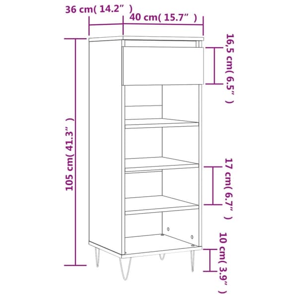 vidaXL skoreol 40x36x105 cm konstrueret træ brun egetræsfarve