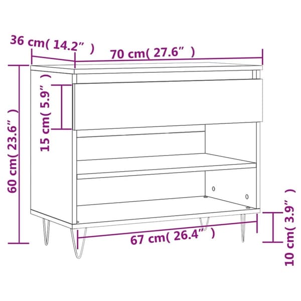 vidaXL Skoskap grå sonoma 70x36x60 cm konstruert tre