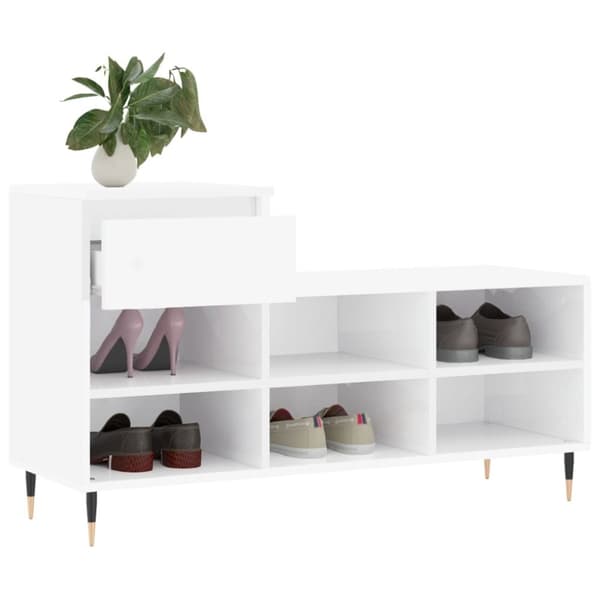 vidaXL Skoskap høyglans hvit 102x36x60 cm konstruert tre