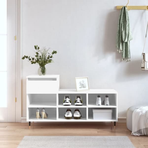 vidaXL skoreol 102x36x60 cm konstrueret træ hvid højglans