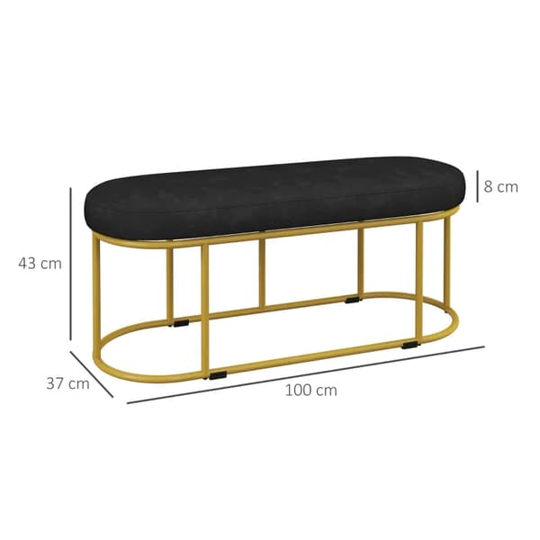 Rootz Skobänk - Retrodesign - Sängbänk - Hallbänk - Sammetslook - Upp till 200 kg - Metallram - Svart - 100 X 37 X 43 cm