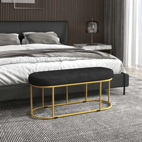 Rootz Skobänk - Retrodesign - Sängbänk - Hallbänk - Sammetslook - Upp till 200 kg - Metallram - Svart - 100 X 37 X 43 cm