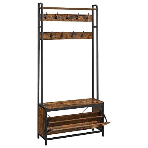 Vasagle Tøjstativ med skoskab, bøjle med bænk, vintage brun/sort