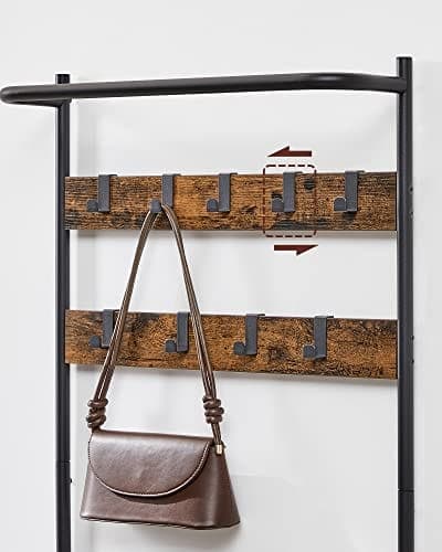 Vasagle Klädställ rack med 9 avtagbara krokar Bänk, vintage brun svart