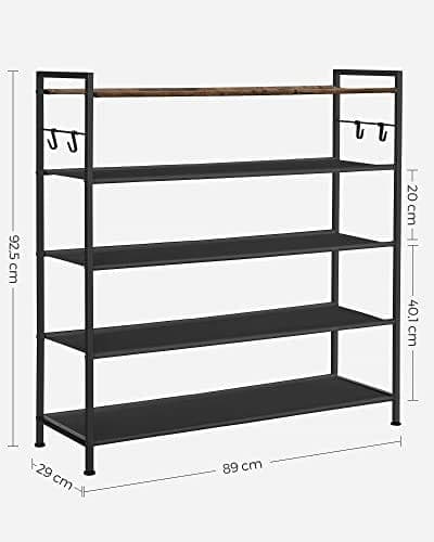 Songmics 5-lagers metall skoställ, Oxford tyghyllor, 29 x 89 x 92,5 cm, rustikt brunt och svart