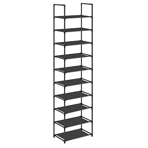 Songmics 10-tasoinen kenkäteline, kenkäsäilytys, 45 x 28 x 173 cm, metallirunko, musta
