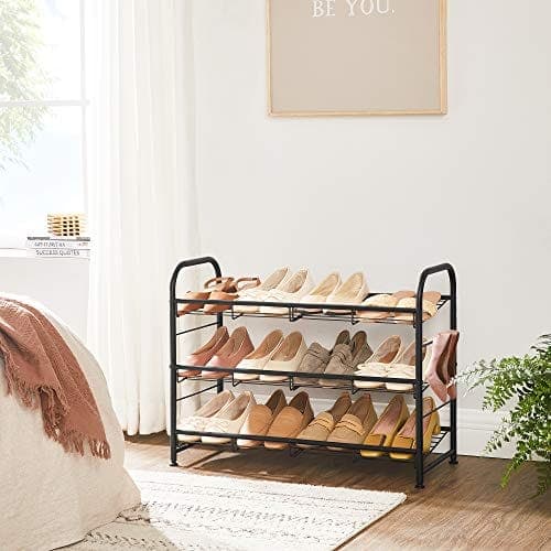 Songmics 3-lags skohylde, stabelbar skoopbevaring, stål, 68,5 x 27,5 x 49,5 cm, sort