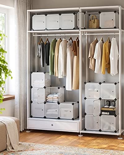Songmics 15 Cube DIY Opbevaringsorganiseringsenhed Plastgarderobe med døre, hvid