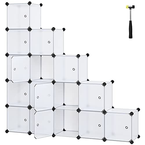 Songmics 15 Cube DIY-säilytysjärjestelmä Muovinen vaatekaappi ovilla, valkoinen