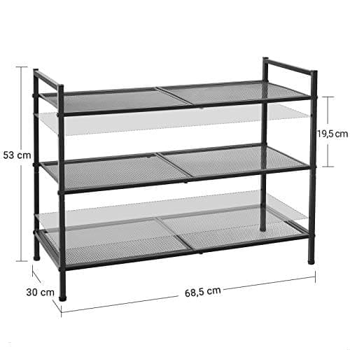 Songmics 3-Tier Shoe Rack, 9-12 par skor, förvaring av metallskor, för entré, svart
