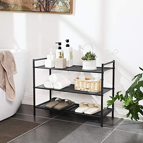 Songmics 3-Tier Shoe Rack, 9-12 par skor, förvaring av metallskor, för entré, svart