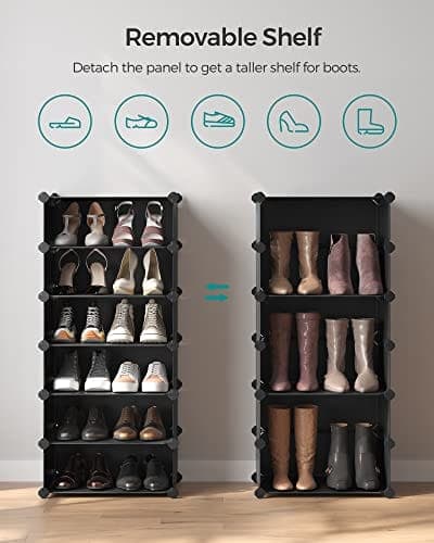 Songmics Interlocking Skohylde, Opbevarings Organizer DIY Opbevaringshylde, Sort