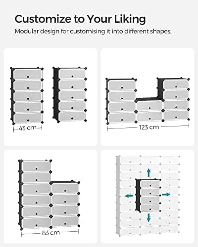 Songmics Interlocking Skohylde, Opbevarings Organizer DIY Opbevaringshylde, Sort
