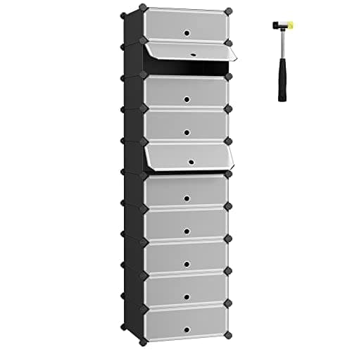 Songmics Interlocking Skohylde, Opbevarings Organizer DIY Opbevaringshylde, Sort