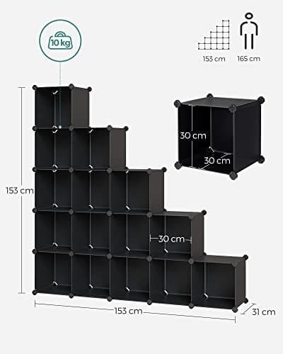 Songmics 15 Cube Förvaringsenhet Skoställ DIY Hyllsystem Stapling Kuber PP Plast, Svart