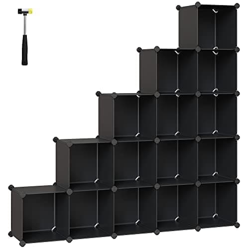 Songmics 15 Cube Förvaringsenhet Skoställ DIY Hyllsystem Stapling Kuber PP Plast, Svart