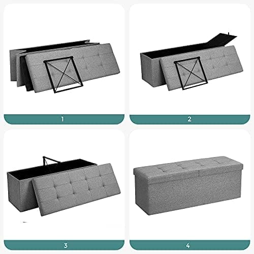 Songmics 120L sammenklappelig osmannisk bænk, opbevaringsboks, skobænk, lysegrå 110 x 38 x 38 cm