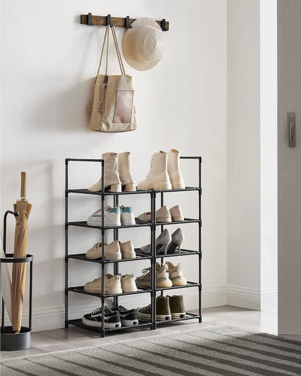 Songmics 10-lags skostativ, pladsbesparende skoopbevaring, 33 X 33 X 173 CM, metalstel, sort
