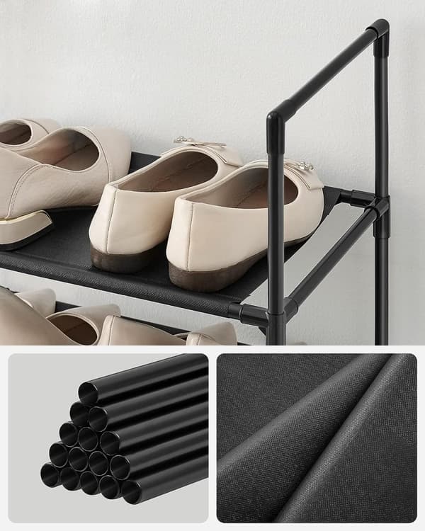 Songmics 10-lags skostativ, pladsbesparende skoopbevaring, 33 X 33 X 173 CM, metalstel, sort
