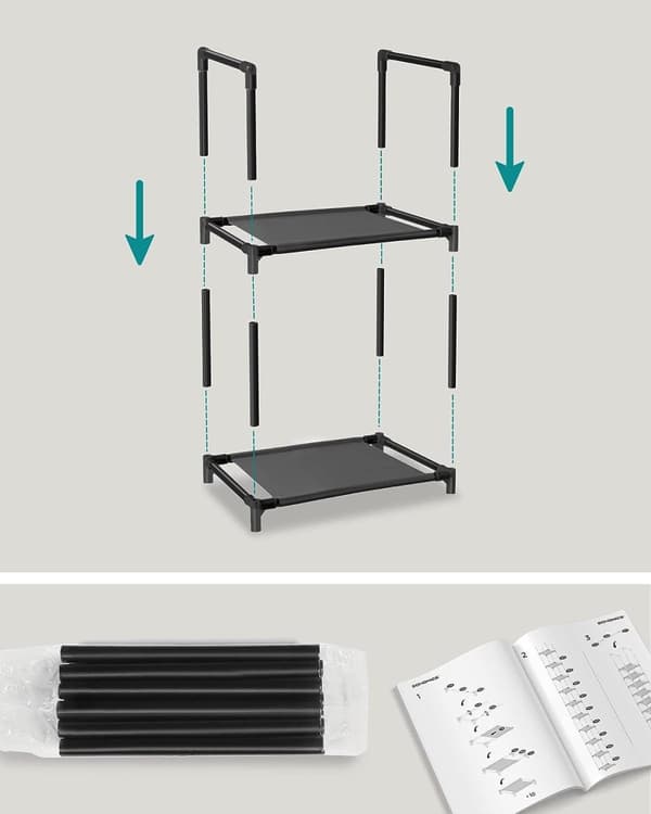 Songmics 10-lags skostativ, pladsbesparende skoopbevaring, 33 X 33 X 173 CM, metalstel, sort