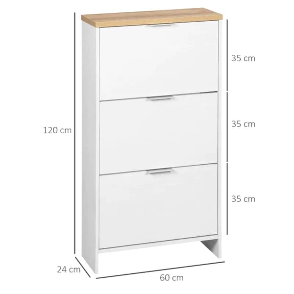 Rootz skoskab - 3 vipbare rum - 12 par sko - Justerbare hylder - MDF - Naturlig + Hvid - 60L x 24W x 120H cm