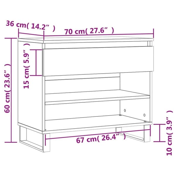 vidaXL Skoskap grå sonoma 70x36x60 cm konstruert tre