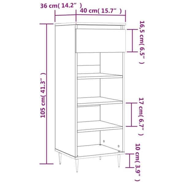 vidaXL Skoskap hvit 40x36x105 cm konstruert tre