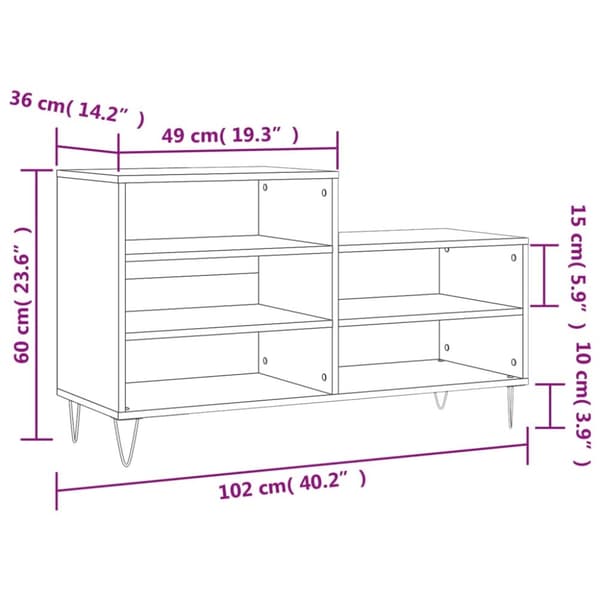 vidaXL Skoskap grå sonoma 102x36x60 cm konstruert tre