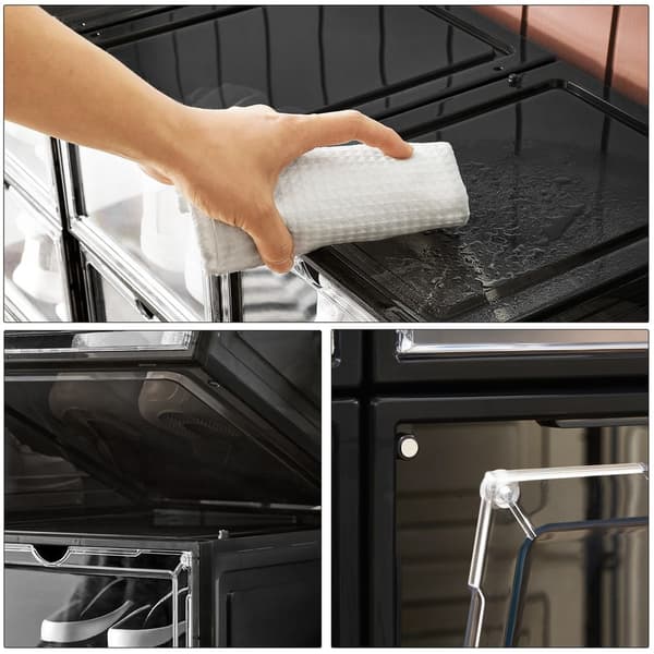 Rootz Sæt med 12 skoæsker med klap - Klar skobeholder med låge - PP plast - ABS plast - Sort - 27 x 34,5 x 19 cm