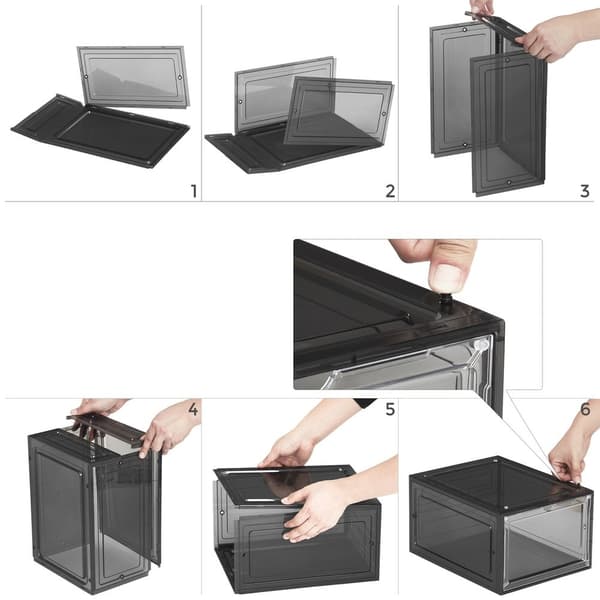 Rootz Sæt med 12 skoæsker med klap - Klar skobeholder med låge - PP plast - ABS plast - Sort - 27 x 34,5 x 19 cm