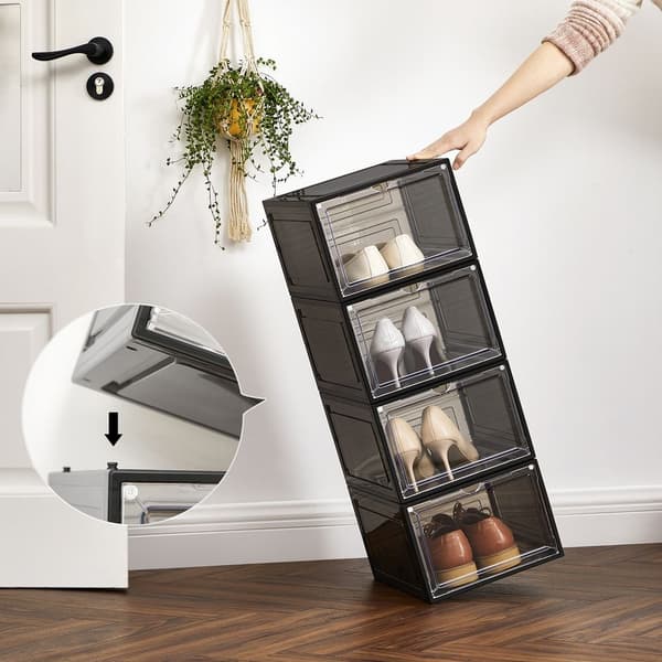 Rootz Sæt med 12 skoæsker med klap - Klar skobeholder med låge - PP plast - ABS plast - Sort - 27 x 34,5 x 19 cm