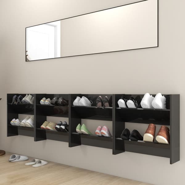 væghængte skoskab 4 stk. 60x18x60 cm spånplade sort højglans