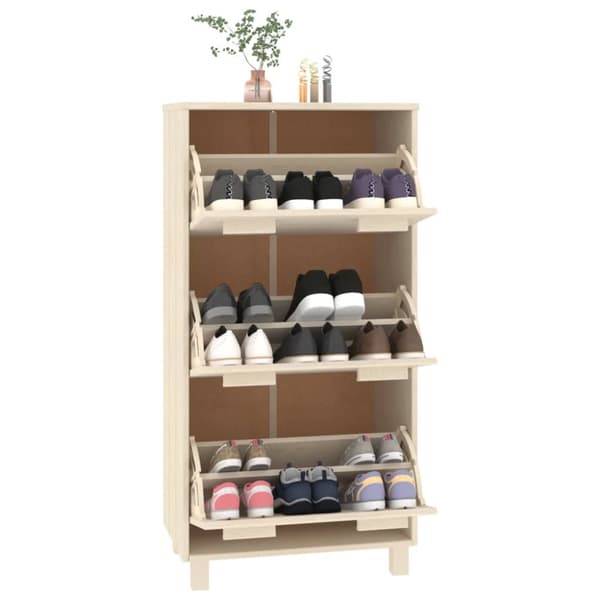 skoskab HAMAR 59,5x35x117 cm massivt fyrretræ honningbrun