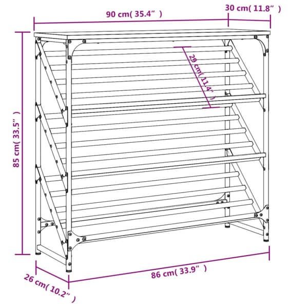 skostativ 90x30x85 cm konstrueret træ røget egetræsfarve