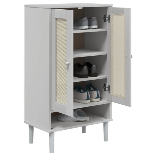 skoskab SENJA 59,5x35x107 cm rattan-look massivt træ hvid