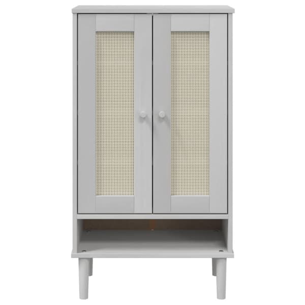 skoskab SENJA 59,5x35x107 cm rattan-look massivt træ hvid