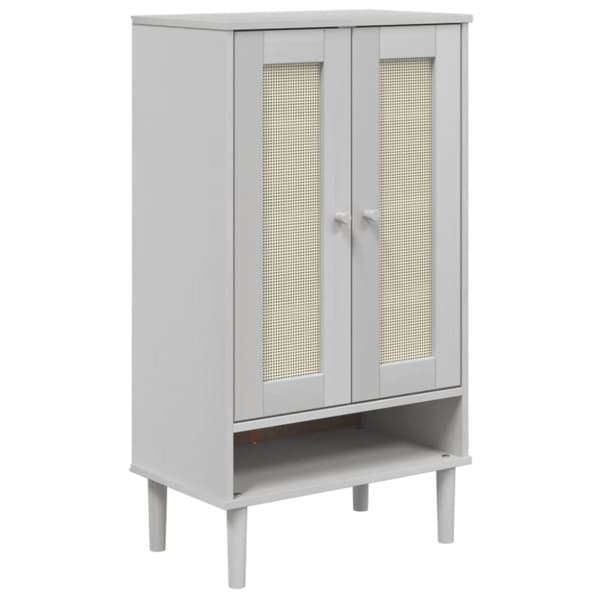 skoskab SENJA 59,5x35x107 cm rattan-look massivt træ hvid