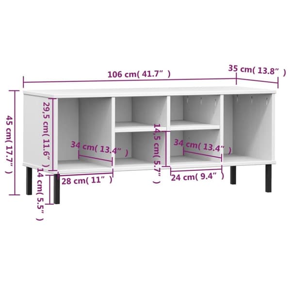 Skohylla med metallben OSLO vit 106x35x45 cm massivt trä