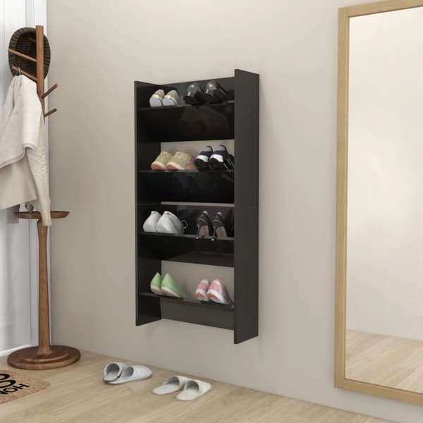 væghængte skoskabe 2 stk. 60x18x60 cm spånplade sort højglans