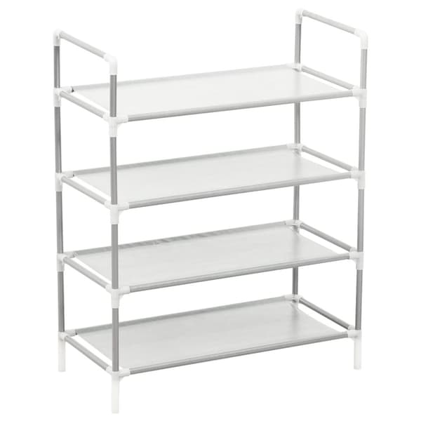 Skohylla med 4 hyllor metall och non-woven tyg silver