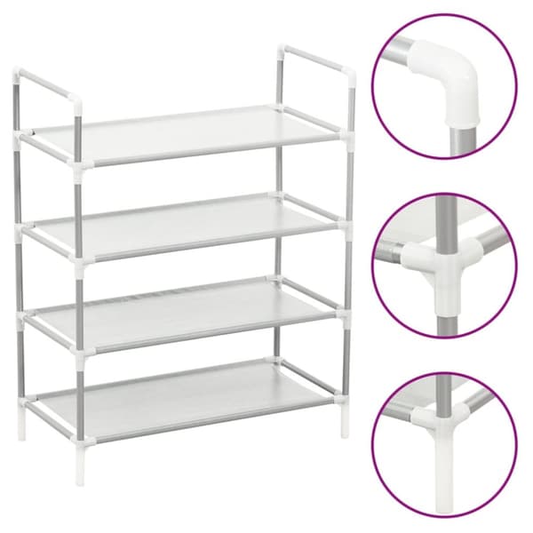 Skohylla med 4 hyllor metall och non-woven tyg silver