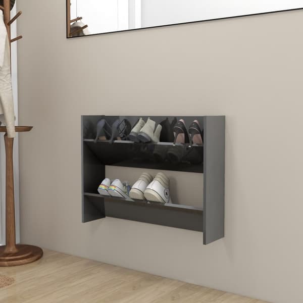 væghængt skoskab 80x18x60 cm spånplade grå højglans