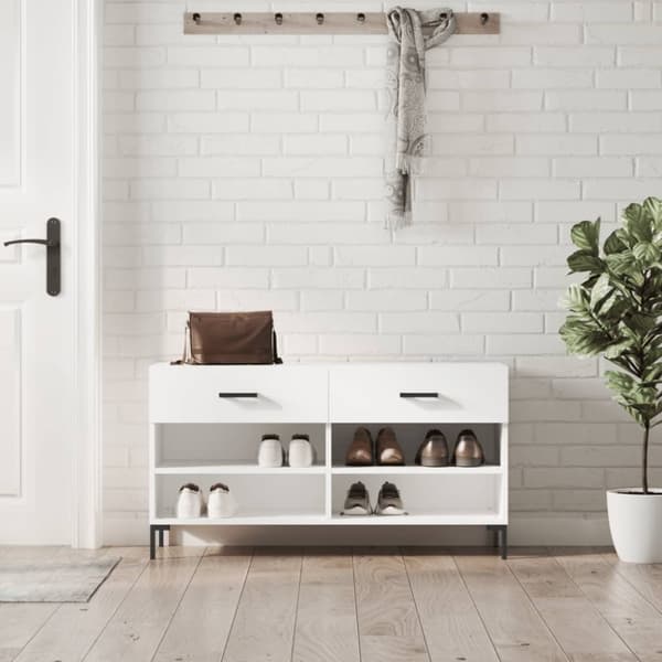 Skobänk vit 102x35x55 cm konstruerat trä