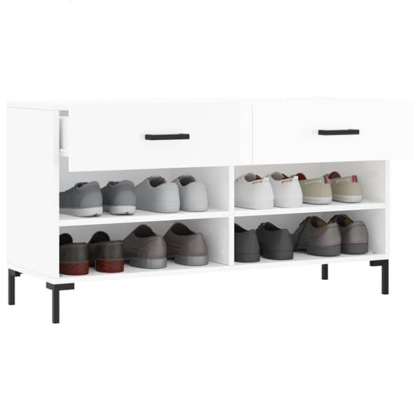 Skobänk vit högglans 102x35x55 cm konstruerat trä