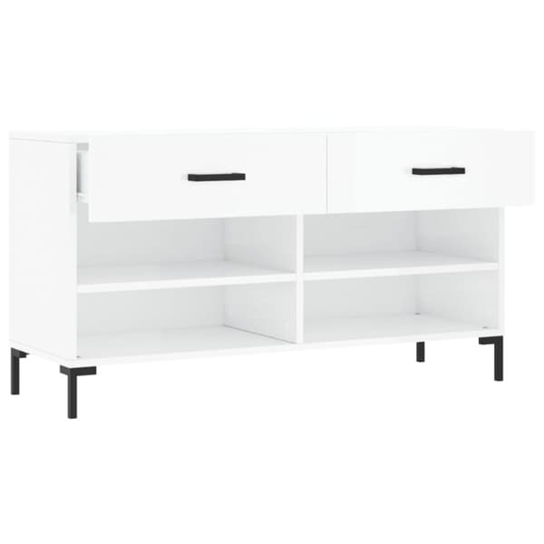 Skobänk vit högglans 102x35x55 cm konstruerat trä