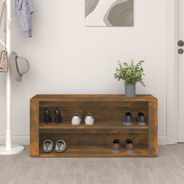skoreol 100x35x45 cm konstrueret træ røget egetræsfarve