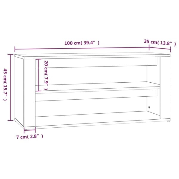skoreol 100x35x45 cm konstrueret træ røget egetræsfarve