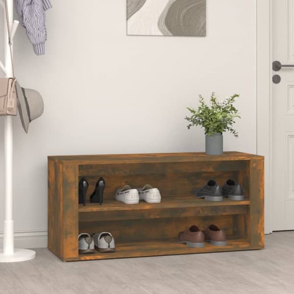 skoreol 100x35x45 cm konstrueret træ røget egetræsfarve